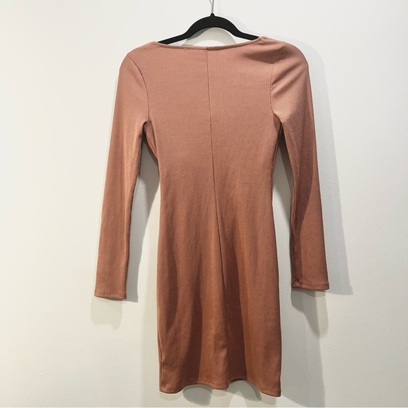 Anthropologie ASTR Blush Pink Rib Knit Long Sleeve Corset Bodycon Mini Dress SM - Picture 8 of 9